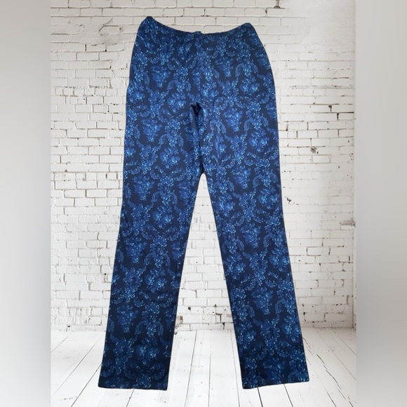 Isaac Mizrahi Navy Paisley Pants 0 Tall NWT | Sleek Printed Statement Style - Picture 3 of 3
